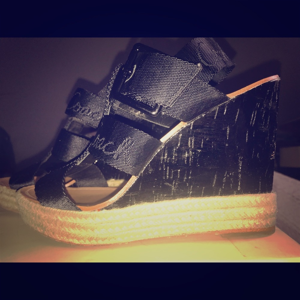 Coach black wedge sandals